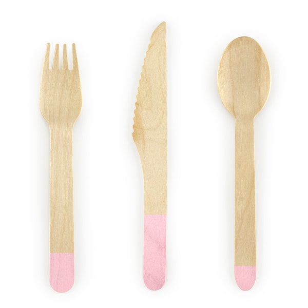 Pink Wooden Cutlery - Set of 18  - Wooden Cutlery Set Pink - Pink Tableware - Wooden Cutlery - Pink Cutlery - Baby Shower - Bridal Shower