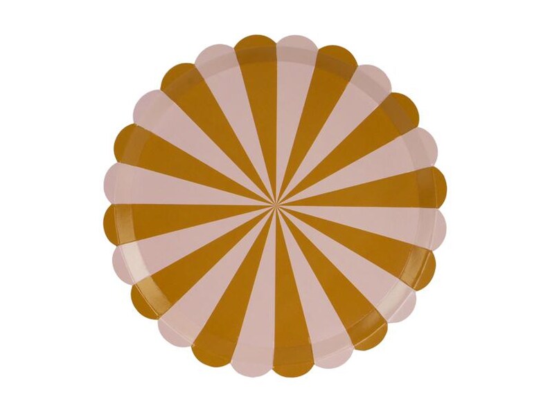 6 Beige and Brown Striped Paper Plates, Nude Baby Shower Plates, Beige