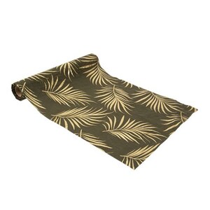 May include: A green table runner with a gold leaf pattern. The runner is rolled up and ready to be used.