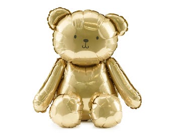 Adorable Gold Bear Balloon, 38x42cm, Air Only, Teddy Bear Balloon, Sitting Bear Balloon, Teddy Bear Balloon, Light Brown Bear, Bear Balloon