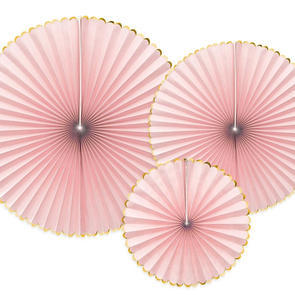 3 Pastel Pink Paper Fans, Luxurious Paper Fans, Pink Paper Fans, Party Wall Decoration, Pink Pinwheels, Fan Decor Kit