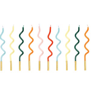 12 Curly Rainbow Birthday Candles, 14cm, Colourful Birthday Candles, Colourful Candles, Rainbow Birthday Decorations, Twisted Candles