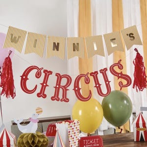 Bannière de carte cirque personnalisable x2 2 m, bannière d'anniversaire de cirque, banderoles de cirque, bannière d'anniversaire d'enfants, décoration de cirque vintage, cirque vintage