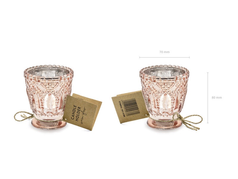 4 Stunning Rose Gold Glass Candle Holder Set of 4 Glass Etsy UK