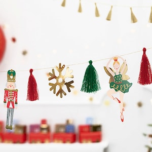 Red and Green Nutcracker Paper Garland, Ballerina Paper Garland, Festive Garland, Nutcracker Decorations, Nutcracker Themed Birthday, Red