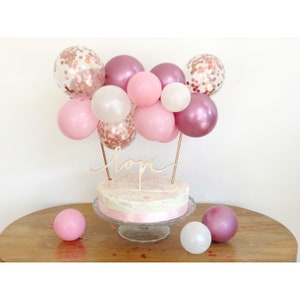 Mini adorno para pastel con globos rosas y oro rosa, adorno con globos rosas, adorno con globos oro rosa, mini guirnalda para pastel, mini guirnalda de globos