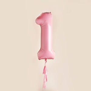 Giant Matte Pink Number Balloon with Tassels, 40in/100cm,  Pink Number 1 Balloon, Large Number 1 Balloon, 1st Birthday, Giant Number 1