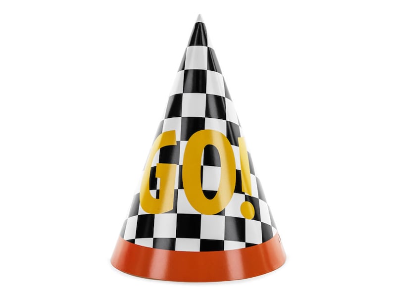 6 Racing Party Hats, Racing Car Party Hats, Racing Car Themed Party, Kids Party, First Birthday, Kids Birthday, Kids Party Decorations image 2