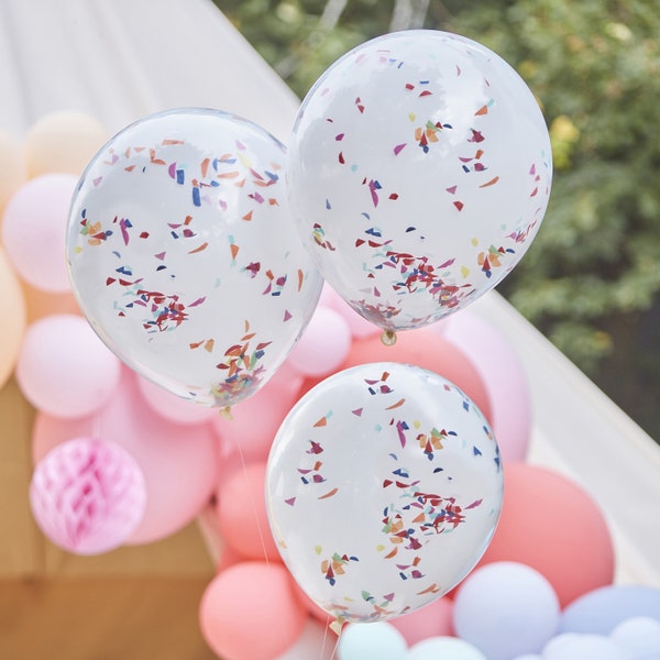 Double Layered White and Rainbow Confetti Balloon Bundle, Confetti Birthday Balloons, Confetti Balloon Decorations, Rainbow Balloons