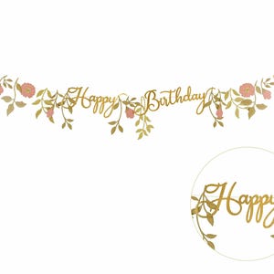 Floral Gold alles Gute zum Geburtstagbanner, Blumen Geburtstagsbanner, Geburtstagsbanner für Sie, alles Gute zum Geburtstagbanner für Mama, Mamas Geburtstag