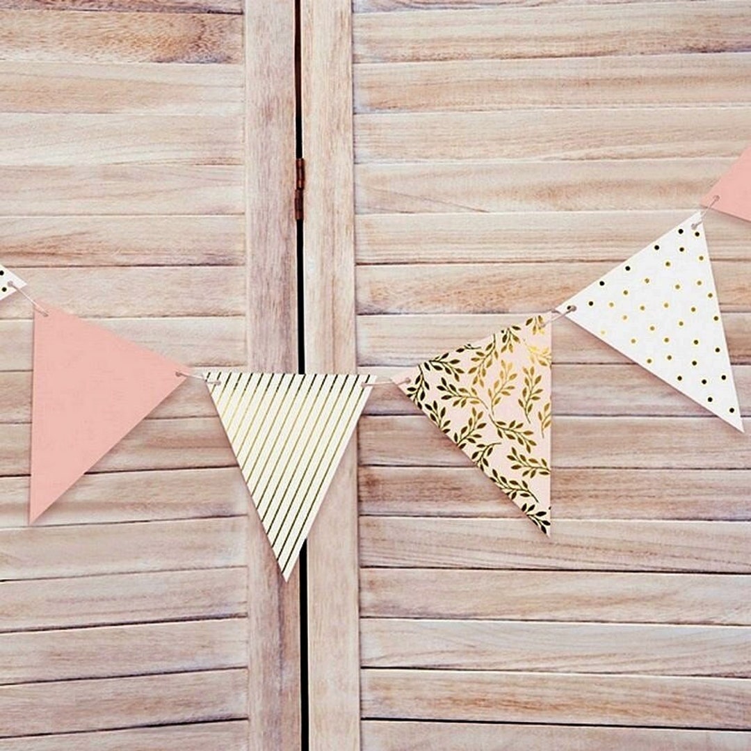 Long Pink and Gold Paper Bunting - Banner - Metallic Gold - 2.1m/7ft ...