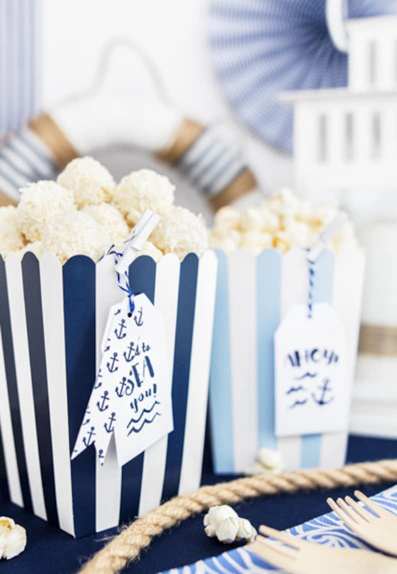 Blue Popcorn Boxes Striped Popcorn Boxes Blue Striped Etsy