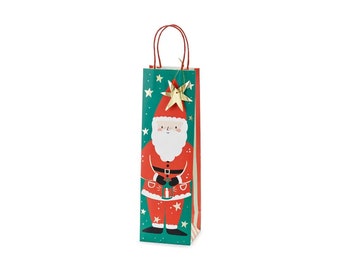 Luxurious Santa Gift Bag, Christmas Gift Bag for Bottles, Merry Christmas, Green Gift Bag,  Long Christmas Gift Bag, Xmas Gift Bag