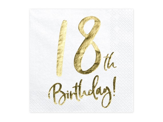 Party Deco Tovaglioli per compleanno 18° compleanno con scritta in oro, 33 x 33 cm – Tovaglioli di carta decorativi per eventi, feste di compleanno, anniversario