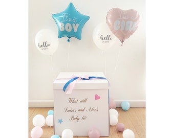 DIY Gender Reveal Box with Balloons, Giant Gender Reveal Box, Gender Reveal Ideas, Gender Reveal Balloons, Gender Reveal Balloon Box