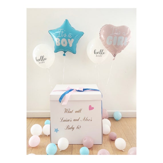 Caja Revelación De Género Con Globos - 40x30x30 Cm, Colores Surtidos, Para Baby Shower