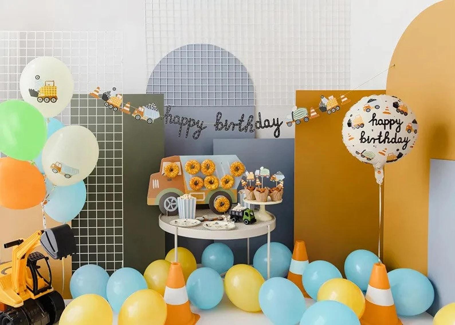 6 Palloncini Escavatore In Foil Giganti XXL – Decorazione Per Feste Di Compleanno A Tema Costruzioni, Buon Compleanno