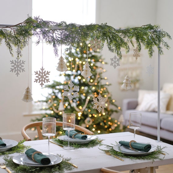 White Wooden Snowflake & Honeycomb Tree Christmas Hanging