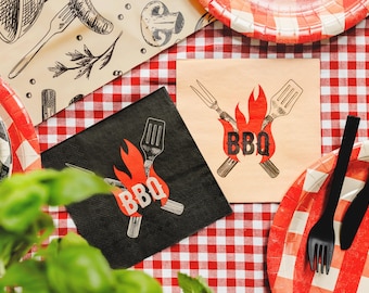 20 Grillservietten in creme und schwarz, ungefaltet 33 cm (13i)