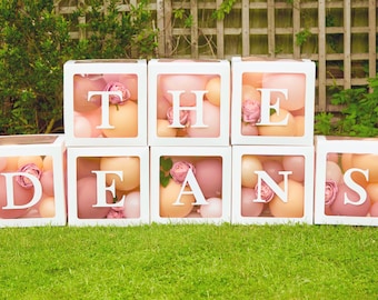 Stunning Personalised Pop Up Wedding Blocks with Balloons, Any Colour, Mr & Mrs Wedding Blocks, White Balloon Boxes, Wedding Decor, DIY