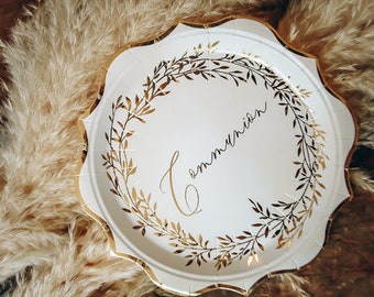 Gold Communion Foiled Paper Plates, White and Gold Tableware, White Plates, Set of 8, White and Gold Party Decorations, Communion