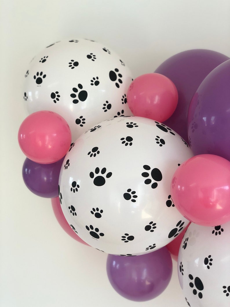 Paw Balloon Garland Kit 1m/3.5ft or 2m/7ft Skye Dog Party Paw Patrol Party Decor Cat Party Purple Pink image 7