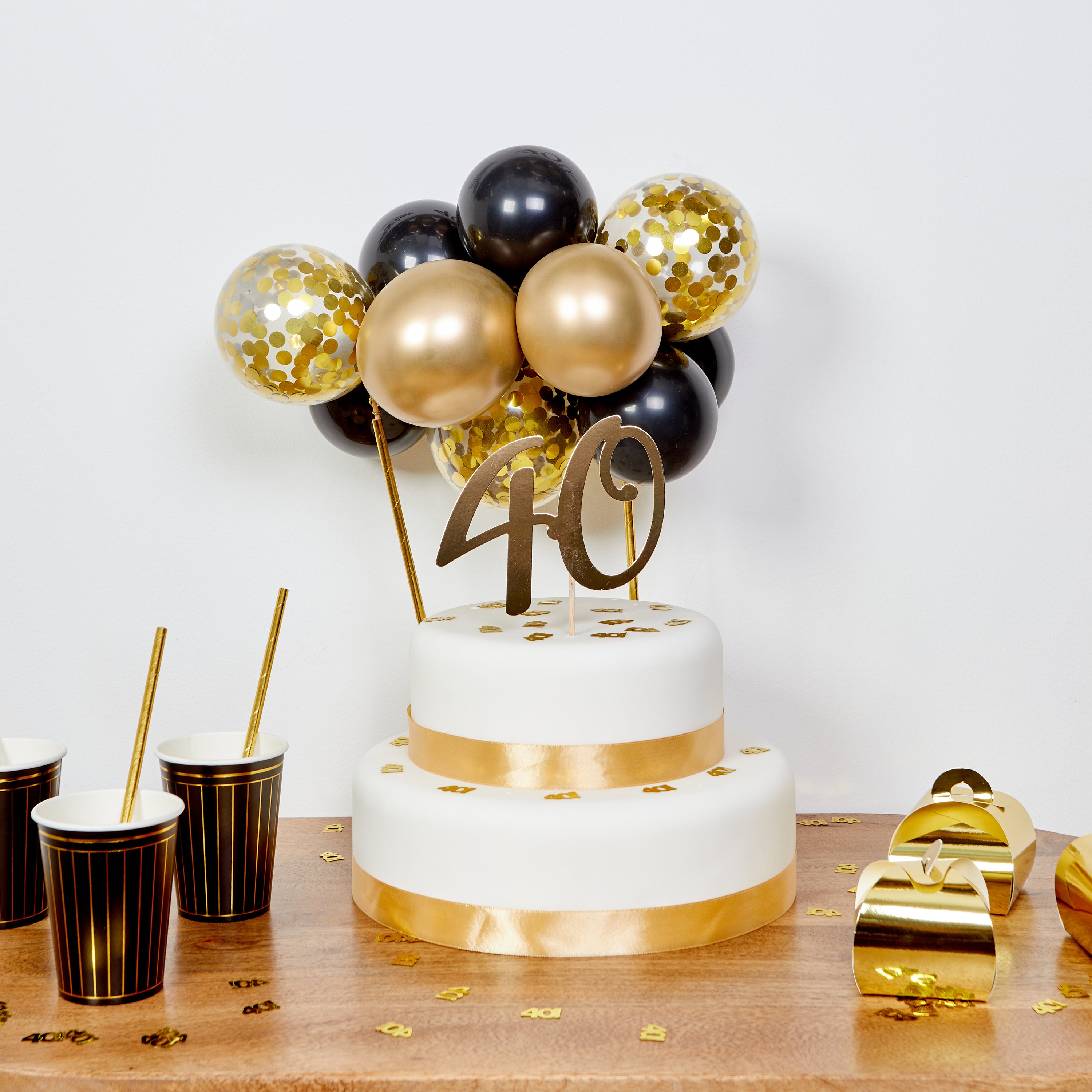 Decorazioni Torta Compleanno 48 Pezzi - Palline Numeri 0-9 In Stile Nero Bianco Oro - Foto 10