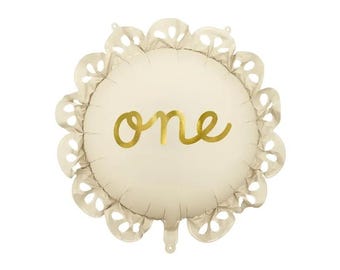 One Foil Balloon with Ruffle, Neutral Coloured Baby Balloon, Baby Shower Balloons, 1st Birthday, Beige and Gold Balloon, Cream Baby Balloon