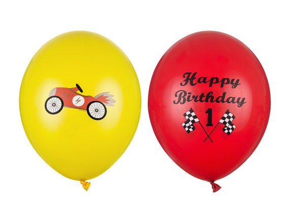 Palloncini in lattice per auto da corsa, palloncini per auto rossi e gialli,  palloncini per il primo compleanno, 2 disegni, primo compleanno per  ragazzi, festa a tema auto, 6 o 12 -  Italia