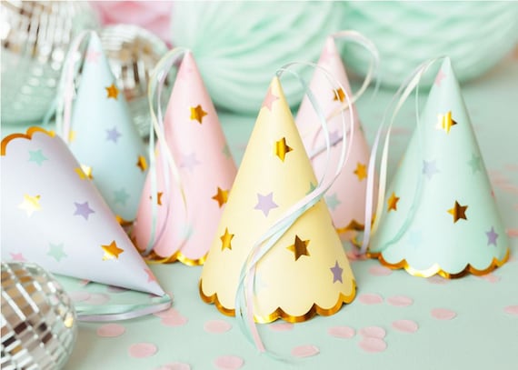 6 Stunning Pastel Party Hats, 6 Pastel Party Hats, Pastel Party