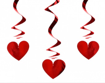 3 Hanging Heart Swirls, 60cm long (23in)