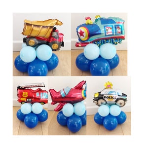 DIY Mini Transport Balloon Sculptures, Mini Foil Balloons, Transport Themed Balloon Decorations, Fireman Birthday Decorations, Police, Train