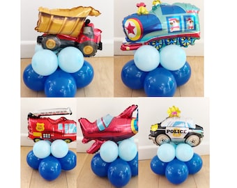 DIY Mini Transport Balloon Sculptures, Mini Foil Balloons, Transport Themed Balloon Decorations, Fireman Birthday Decorations, Police, Train