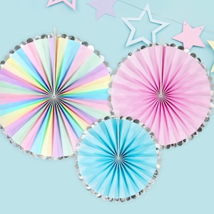 TarasWonderworld Elegant Hanging Paper Fans - Pastel - 3 in Each Pack - Party Wall Decoration - Pinwheel - Fan Decor Kit - Mermaid Party Decor - Unicorn