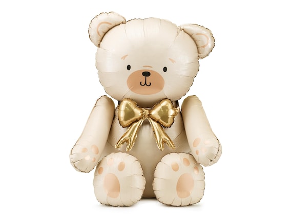 Adorable Cream Teddy Bear Balloon, 75x84 cm, Air Only, Sitting Teddy Bear Balloon, Cream Teddy Bear Balloon, Beige Teddy Bear Balloon