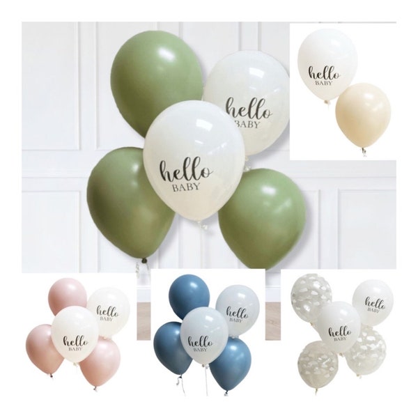 6 Hello Baby Balloons with your choice of Retro Balloons, Baby Shower Balloons, Baby Boy Balloons, Baby Girl Balloons, Neutral Coloured