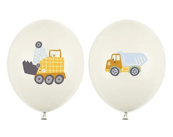Construction Vehicles Happy Birthday Balloon, 30cm, Boy&#39;s Birthday Balloons, Construction Birthday Party Balloon, Happy Birthday Balloons
