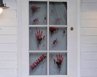 Cuidado con las pegatinas de ventanas de Halloween salpicadas de sangre, pegatinas de ventanas de Halloween, decoraciones de Halloween, decoraciones de paredes de fiesta de Halloween