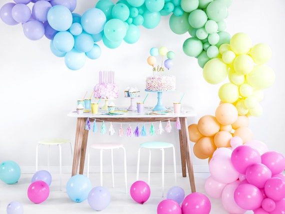 Pastel Party Decor, Pastel Birthday Decorations, Birthday Backdrop, Birthday  Balloons, Birthday Cake Topper, Rainbow Pastel Party Supplies 