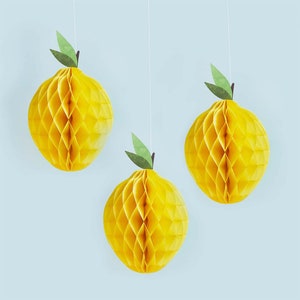 Zitronen-Waben 3er-Pack, Papierdekorationen, Frühlingsparty-Dekor, Zitronen, Frühling, Sommerparty-Dekor, Waben, hängende Dekorationen