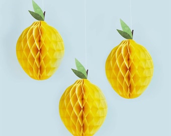 Lemon Honeycombs 3 Pack, Paper Decorations, Spring Party Decor, Lemons, Spring, Summer Party Decor, Honeycomb, Hanging Decorations