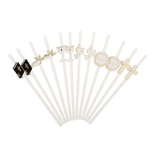 12 Pretty White and Gold Communion Straws, White and Gold Straws, Metallic Gold Straws, Paper Straws, Church Straws, Communion, Church Straw