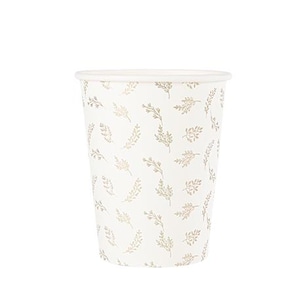 8 bicchieri di carta bianchi e oro, 255 ml, bicchieri di carta con foglie d'oro, eleganti bicchieri di carta bianchi e oro, bicchieri monouso bianchi e oro, foglie d'oro