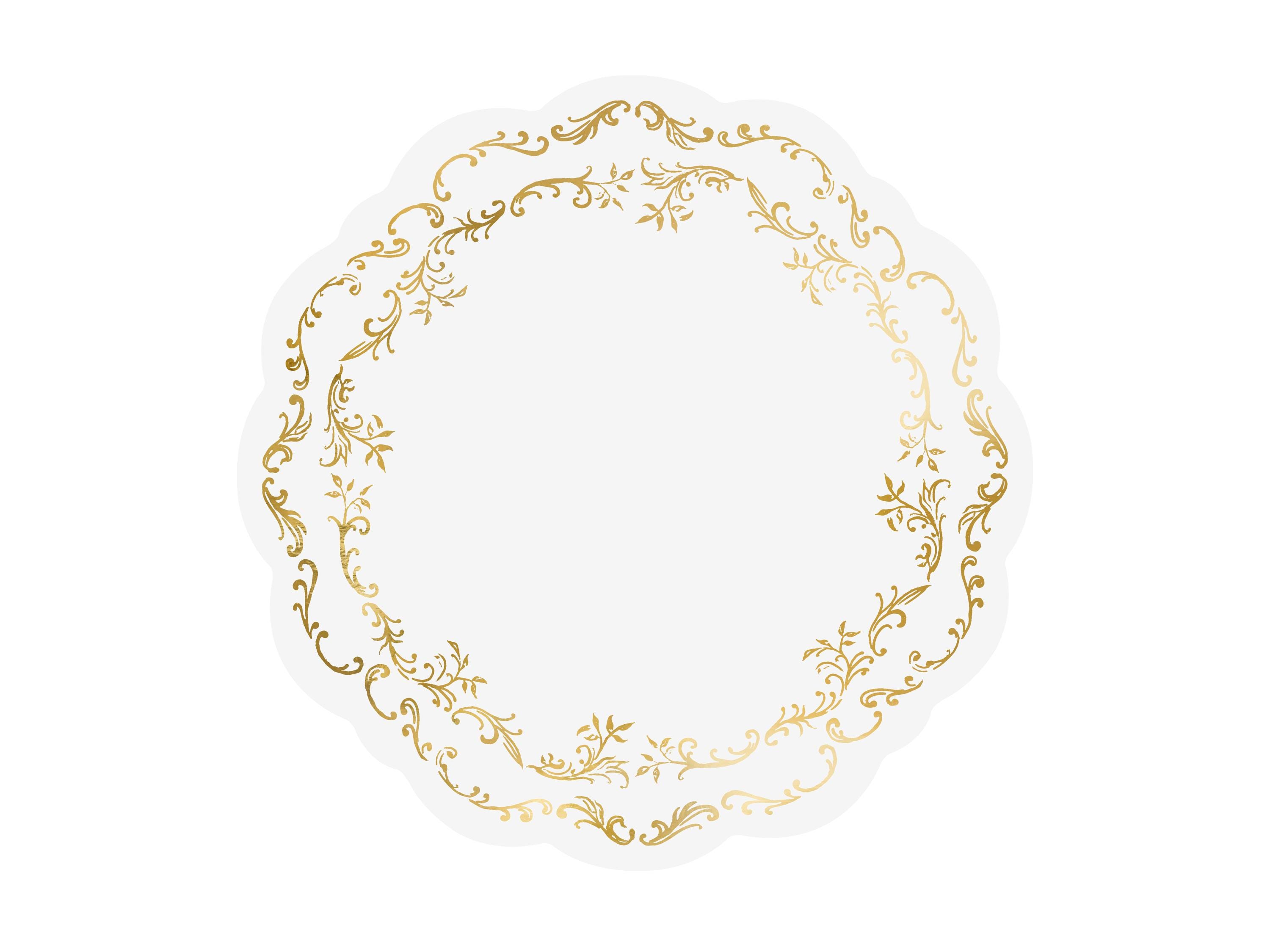 6 White and Gold Place Mats, 35.5cm, Disposable White Place Mats, White and Gold Tableware, White and Gold Place Mats, White Place Mats