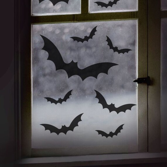 Spooky Black Bats Window Stickers, Reusable Halloween Window Stickers, Black Bats, Halloween Decorations, Halloween Party Wall Decorations - UK