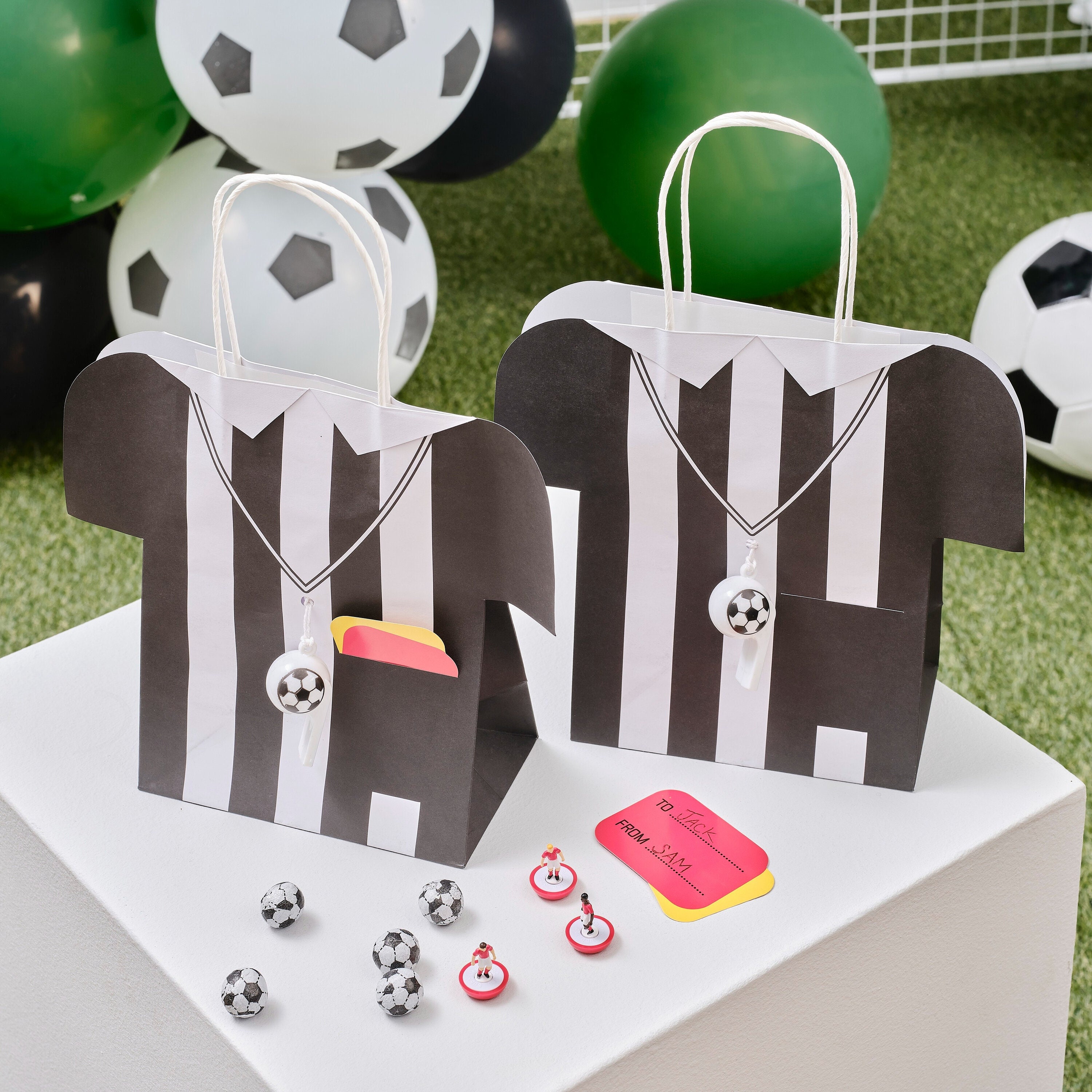 5 Football Party Bags Including Whistles and Card Tags, Boys Birthday Party, Soccer Referee Treat Bags, Footballer Party Decorations