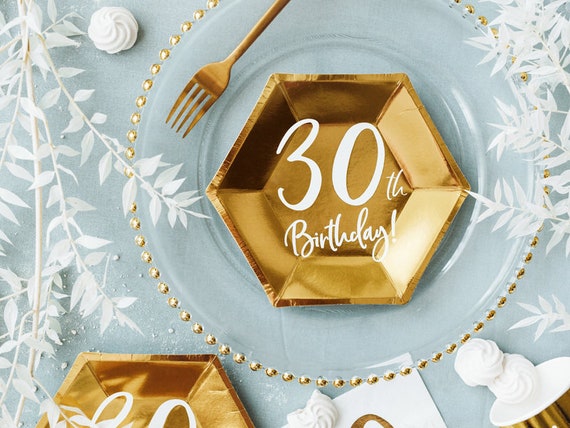 Piatti in oro metallizzato per il 30 compleanno, piatti di carta per il 30  compleanno, decorazioni