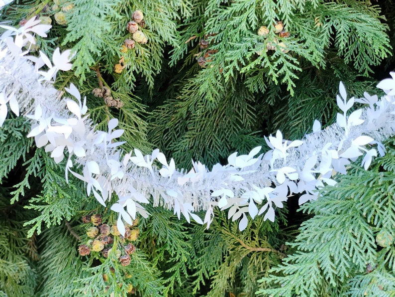 High Quality White Tinsel Garland With Leaves White Tinsel Etsy