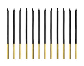 12 Tall Black Birthday Candles with Metallic Gold Tip, Birthday Candles, Elegant Candles, Birthday Decorations, Birthday Candles, Birthday