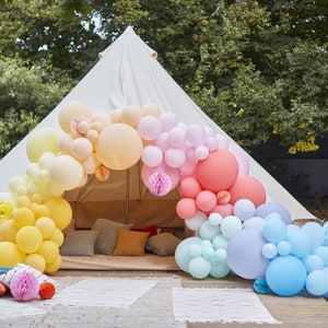 Luxe Bright Balloon Arch with Paper Honeycombs, Kids Balloon Arch, Rainbow Balloon Arch, Rainbow Balloon Garland, Rainbow Party Decor